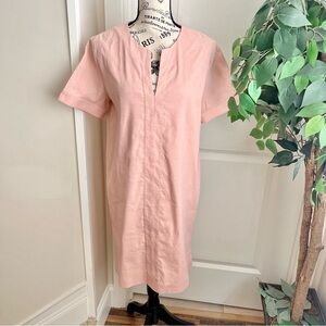 Theory Linen Slit Front Short Sleeve Shift Dress Pink Sz M
